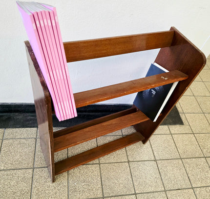 Vintage Mid - Century Modern Wooden Book Trough / Slanted Magazine Rack - Yatva