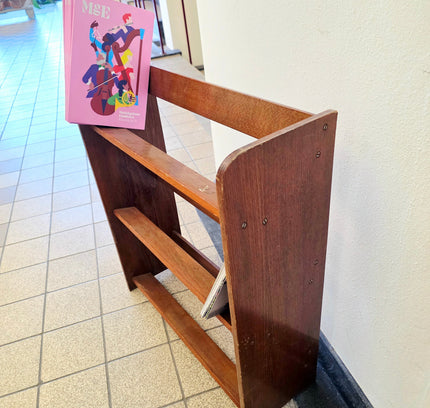 Vintage Mid - Century Modern Wooden Book Trough / Slanted Magazine Rack - Yatva