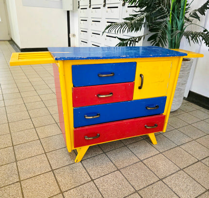Vintage Mid - Century "Mondrian Style" Multi - Color Children's Commode & Changing Table - Yatva