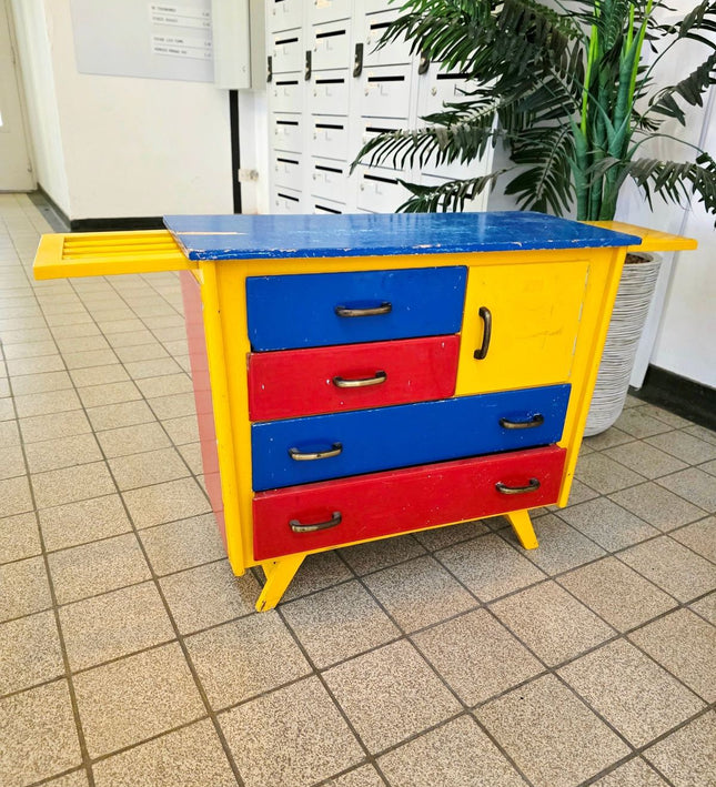 Vintage Mid - Century "Mondrian Style" Multi - Color Children's Commode & Changing Table - Yatva