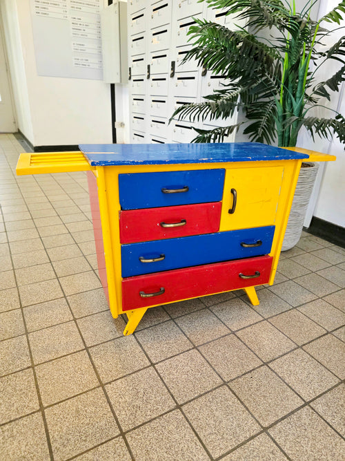 Vintage Mid-Century "Mondrian Style" Multi-Color Children's Commode & Changing Table