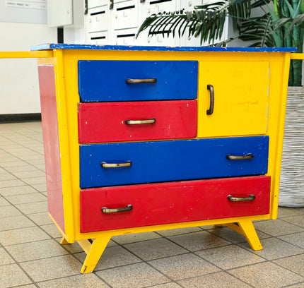 Vintage Mid - Century "Mondrian Style" Multi - Color Children's Commode & Changing Table - Yatva