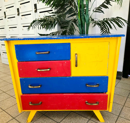 Vintage Mid - Century "Mondrian Style" Multi - Color Children's Commode & Changing Table - Yatva