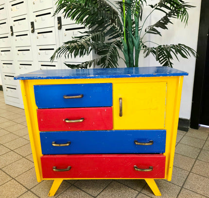 Vintage Mid - Century "Mondrian Style" Multi - Color Children's Commode & Changing Table - Yatva