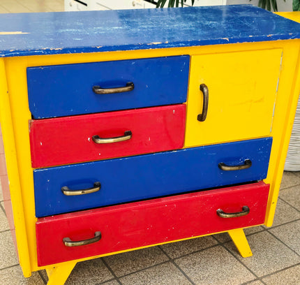 Vintage Mid - Century "Mondrian Style" Multi - Color Children's Commode & Changing Table - Yatva