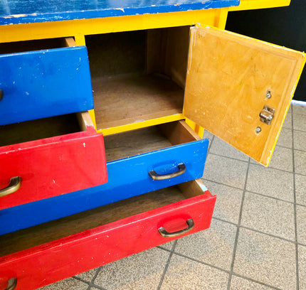 Vintage Mid - Century "Mondrian Style" Multi - Color Children's Commode & Changing Table - Yatva