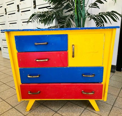 Vintage Mid - Century "Mondrian Style" Multi - Color Children's Commode & Changing Table - Yatva
