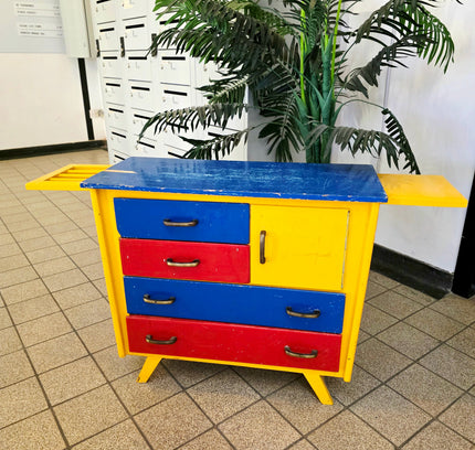 Vintage Mid - Century "Mondrian Style" Multi - Color Children's Commode & Changing Table - Yatva