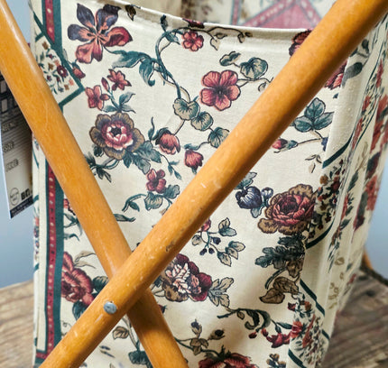 Vintage Mid-Century Wooden Folding Magazine Rack & Tapestry Sewing Caddy - Yatva