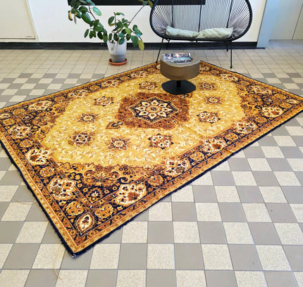 Vintage Oriental Medallion Area Rug - Mustard Gold & Navy Blue (202 x 280 cm) - Yatva