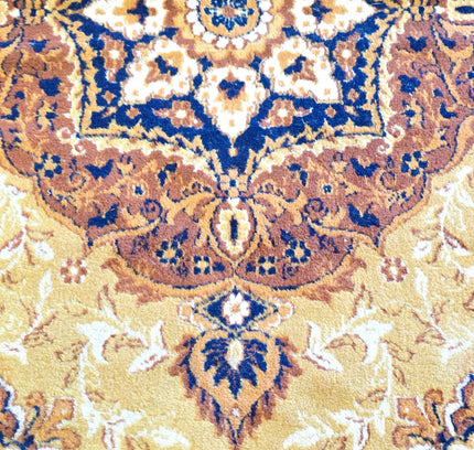 Vintage Oriental Medallion Area Rug - Mustard Gold & Navy Blue (202 x 280 cm) - Yatva