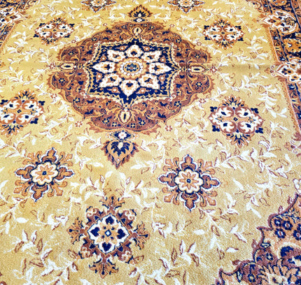 Vintage Oriental Medallion Area Rug - Mustard Gold & Navy Blue (202 x 280 cm) - Yatva