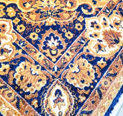 Vintage Oriental Medallion Area Rug - Mustard Gold & Navy Blue (202 x 280 cm) - Yatva