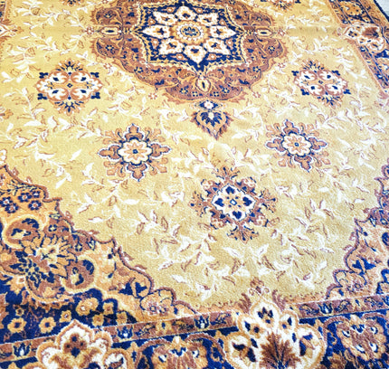 Vintage Oriental Medallion Area Rug - Mustard Gold & Navy Blue (202 x 280 cm) - Yatva