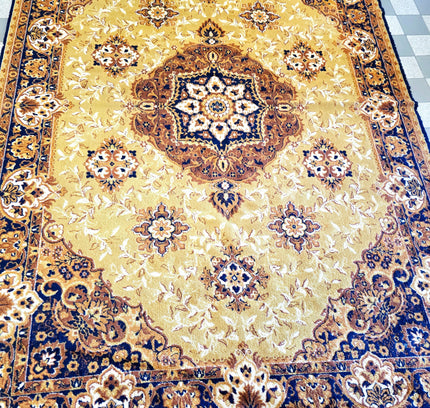 Vintage Oriental Medallion Area Rug - Mustard Gold & Navy Blue (202 x 280 cm) - Yatva