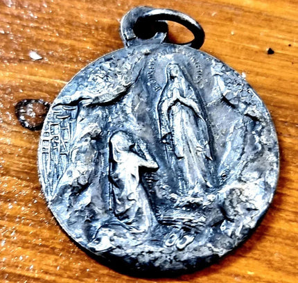 Vintage our lady of Notre dame of Lourdes Medal Pendant - Yatva