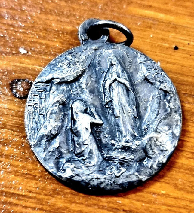 Vintage our lady of Notre dame of Lourdes Medal Pendant - Yatva