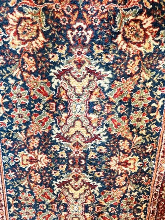 Vintage Persian - Style Wool Runner – Deep Navy & Crimson Floral - Yatva