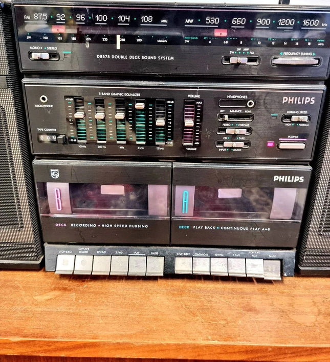 Vintage Philips Stereo Radio Cassette Boombox - Yatva