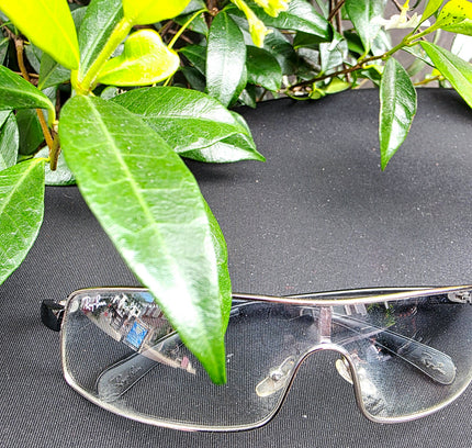 Vintage Ray-Ban RB 3243 Shield Sunglasses - Y2K Silver & Black Wraparound Visor - Yatva