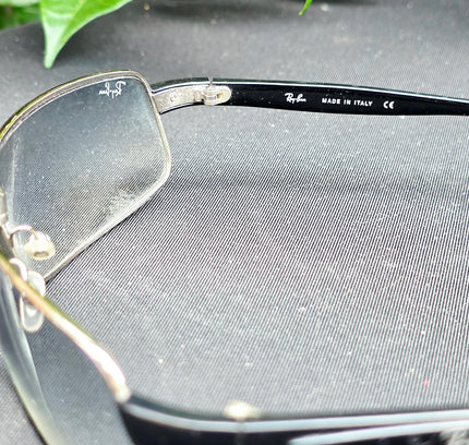 Vintage Ray-Ban RB 3243 Shield Sunglasses - Y2K Silver & Black Wraparound Visor - Yatva