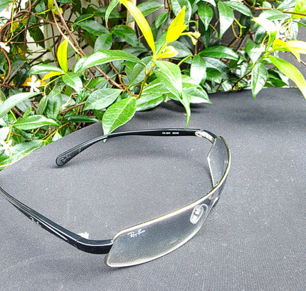 Vintage Ray-Ban RB 3243 Shield Sunglasses - Y2K Silver & Black Wraparound Visor - Yatva
