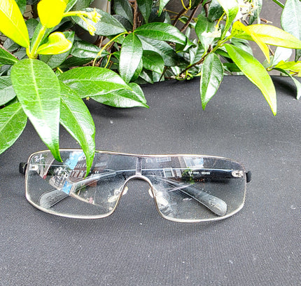 Vintage Ray-Ban RB 3243 Shield Sunglasses - Y2K Silver & Black Wraparound Visor - Yatva