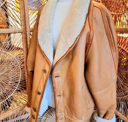 Vintage Real Shearling Sheepskin Coat Jacket - Yatva
