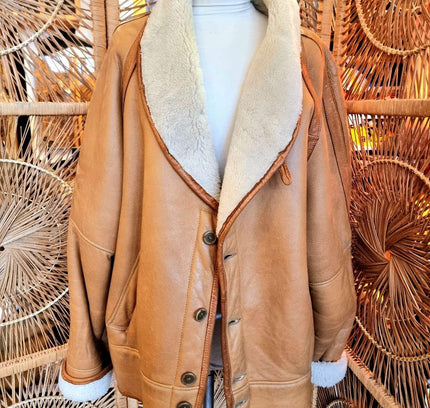 Vintage Real Shearling Sheepskin Coat Jacket - Yatva