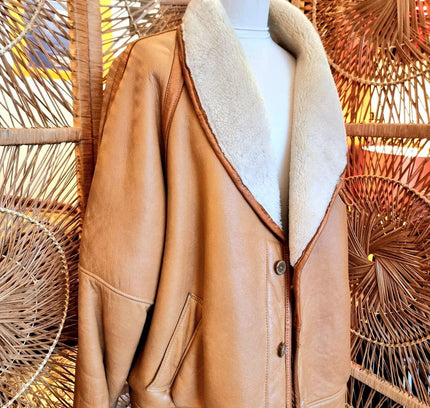 Vintage Real Shearling Sheepskin Coat Jacket - Yatva