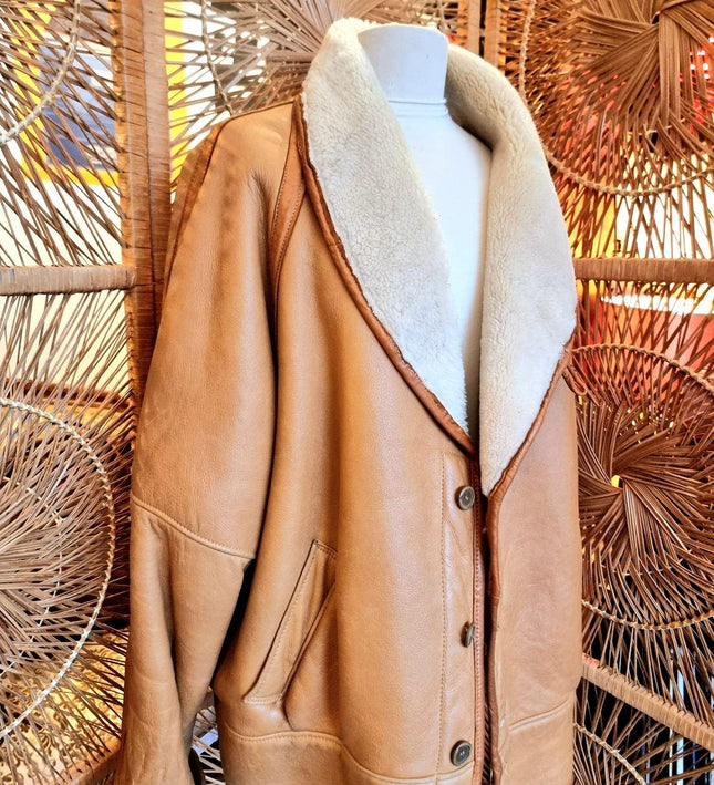 Vintage Real Shearling Sheepskin Coat Jacket - Yatva