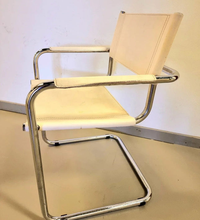 Vintage Retro Tubular Frame Chair Leather Chair x 4 - Yatva