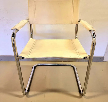 Vintage Retro Tubular Frame Chair Leather Chair x 4 - Yatva