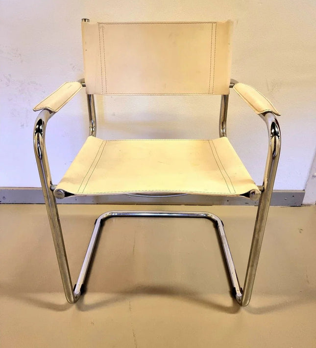 Vintage Retro Tubular Frame Chair Leather Chair x 4 - Yatva