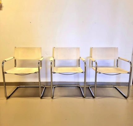 Vintage Retro Tubular Frame Chair Leather Chair x 4 - Yatva