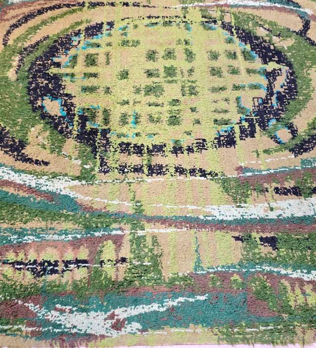 Vintage "Rya" Green Terrain Wool Rug - Yatva