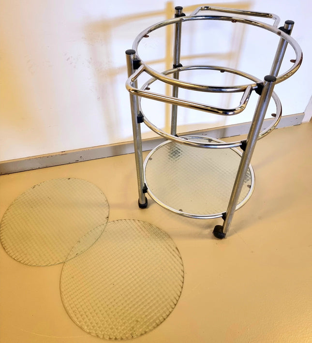 Vintage Serving Trolley with Glass & Wheels - Yatva