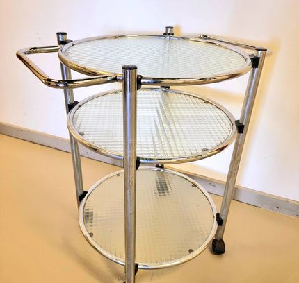 Vintage Serving Trolley with Glass & Wheels - Yatva