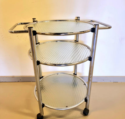 Vintage Serving Trolley with Glass & Wheels - Yatva