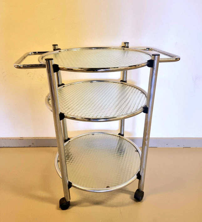 Vintage Serving Trolley with Glass & Wheels - Yatva