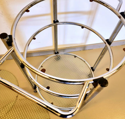 Vintage Serving Trolley with Glass & Wheels - Yatva