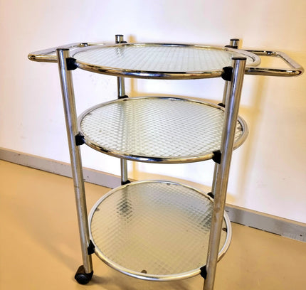 Vintage Serving Trolley with Glass & Wheels - Yatva