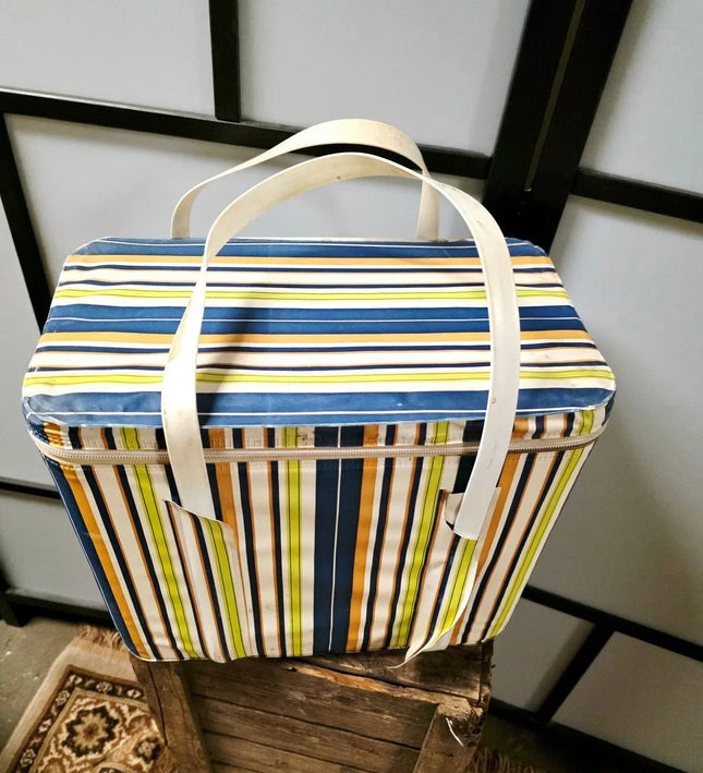 Vintage striped cooler bag - Retro picnic bag - Yatva