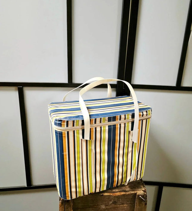 Vintage striped cooler bag - Retro picnic bag - Yatva