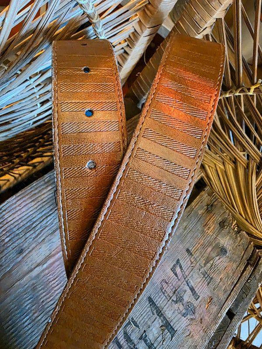 Vintage Striped Faux Leather Belt - Yatva