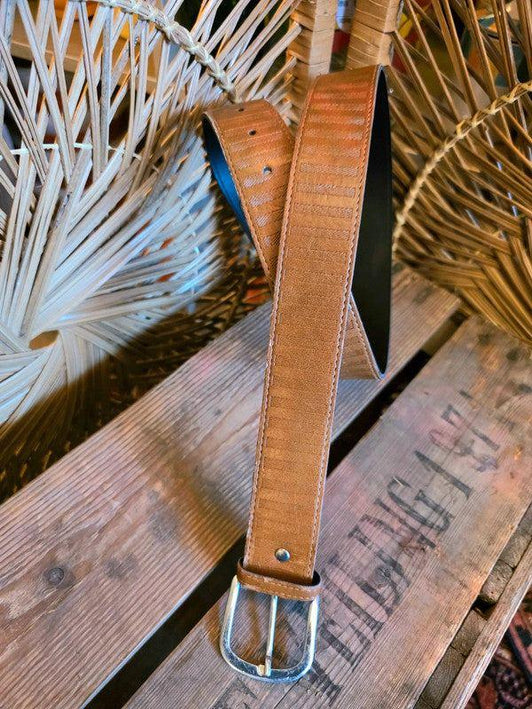 Vintage Striped Faux Leather Belt - Yatva