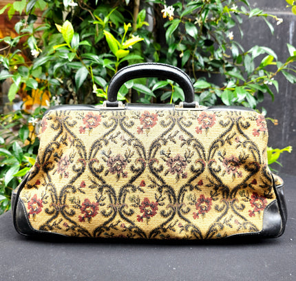 Vintage Tapestry Doctor Bag | Mid-Century Floral Carpet Bag Satchel - Yatva