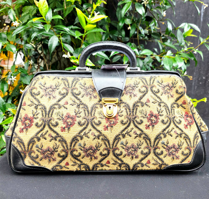 Vintage Tapestry Doctor Bag | Mid-Century Floral Carpet Bag Satchel - Yatva