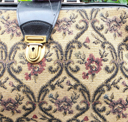 Vintage Tapestry Doctor Bag | Mid-Century Floral Carpet Bag Satchel - Yatva