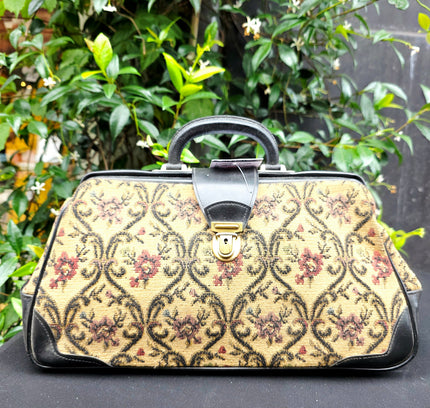 Vintage Tapestry Doctor Bag | Mid-Century Floral Carpet Bag Satchel - Yatva